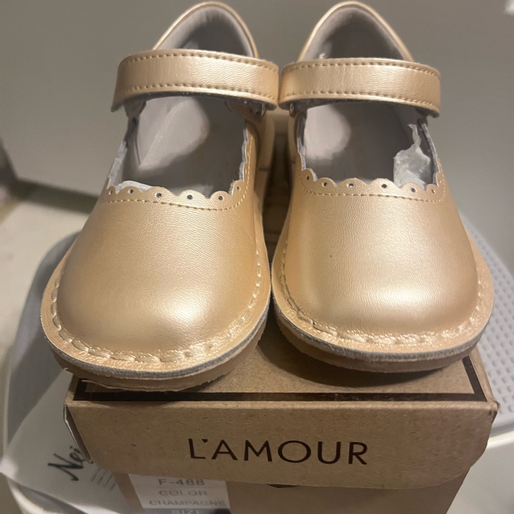L'Amour Kids Gold Mary Jane Dress Shoes